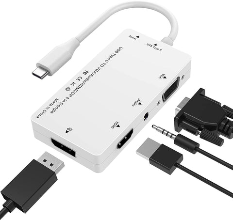 Kkf USB C to HDMI DisplayPort(DP) VGA Audio Multiport Adapter, Thunderbolt 3 for MacBook Pro, Air, ipad Pro, Dell XPS, Lenovo, and More (Supports 3 Display Output Connection at a Time)