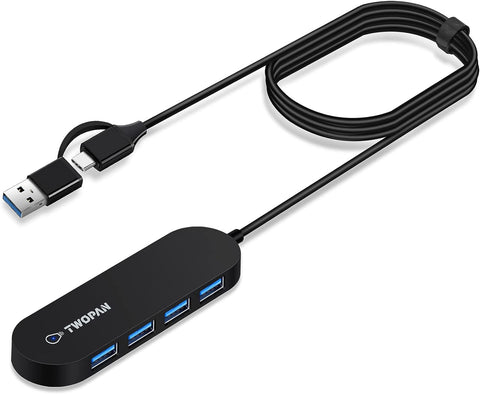 TWOPAN 4-Port USB 3.0 Data Hub with 4ft Extended Cable, Ultra Slim USB Port Hub Splitter for Laptop, MacBook Pro 14"/16" M2 Pro/Max, iMac, iPad Pro, Chromebook, Surface Pro, XPS, PS 4/5