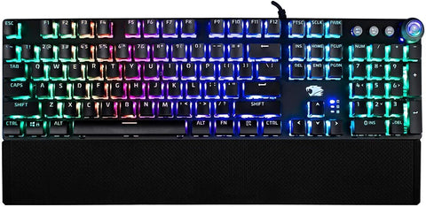 iBUYPOWER MEK 3 LT Mechanical Gaming Keyboard with Clicky Blue Switches, Aluminum Top Surface, Full Sized Keyboard, 104 Keys Low-Profile, Double Injection Keycaps, Braided USB