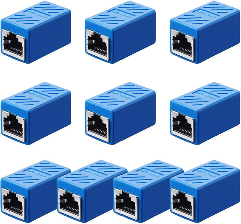 10 Pieces RJ45 Coupler, Ethernet Extension Adapter Network Connector for Cat7/Cat6/Cat5e/Cat5 Ethernet Network Cable Coupler Female to Female (Blue)