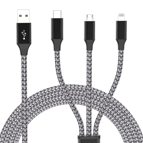 Souina Multi Charging Cable, 4FT 2Pack Multi Charger Cable, 3 in 1 Charging Cable Nylon Braided Multi USB Cable with Type-C, Micro USB and IP Port Compatible with iPhone, Samsung Cell Phones & More