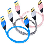 Besgoods 3-Pack 1.5ft Short Braided Micro USB 3.0 Cable – USB Type A to Micro B Fast Charger Cable with Gold-Plated Connectors for Samsung Galaxy S5, Note 3, Hard Drive - Blue White Pink