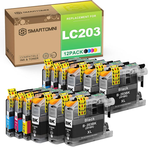 S SMARTOMNI Compatible LC203 LC201 Ink Cartridge Replacement for Brother LC203 XL LC201 XL for MFC-J460DW J480DW J485DW J680DW J880DW J885DW J4320DW J4420DW J4620DW J5620DW J5520DW J5720DW (12 Pack)