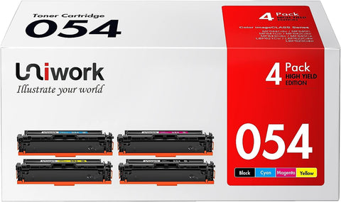 Uniwork Compatible Toner Cartridge Replacement for Canon 054 Toner Cartridge Set 054H CRG 054 Compatible with Color Image Class MF644Cdw MF641Cw LBP622Cdw MF642Cdw MF640C LBP620 Toner Printer (4 Pack)