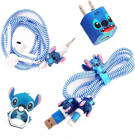 YZFDUI DIY Protector Stitch Set, Data Cable USB Charger Data Line Earphone Wire Cute Saver Protector Compatible for iPhone 11 12 Pro Max XS XR X 7 8 Plus iPad Series (Stitch) (Blue)