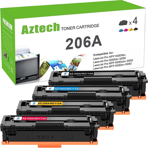 Aztech Compatible Toner Cartridges Replacement for HP 206A W2110A 206X W2110X for HP Color Pro MFP M283FDW M255DW M283CDW M283 M255 Printer Ink (Black Cyan Yellow Magenta, 4-Pack)