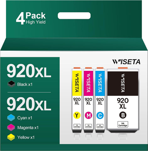 920xl Ink cartridges Combo 4-Pack Compatible Ink WISETA Replacement for 920XL High-Yield Ink Cartridge to use with Officejet 6500 6500A 6000 7000 7500 7500A Printer (Black, Cyan, Magenta, Yellow)