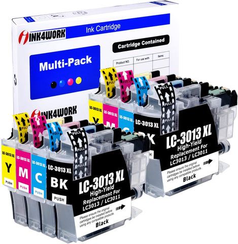 INK4WORK LC3013XL 8-Pack Compatible Ink Cartridges Replacement for Brother LC-3013 LC3013 LC3011 LC-3011 XL for use with MFC-J491DW MFC-J497DW MFC-J690DW MFC-J895DW (2BK, 2C, 2M, 2Y)