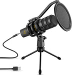 ZINGYOU USB Microphone Computer Gaming Microphone Condenser Microphone 192kHz/24bit for Streaming Podcast YouTube Skype Twitch Compatible Windows macOS Laptop PC, ZY-UD1 Black