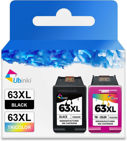 Ubinki 63XL Ink Cartridge Black Color Combo Pack Replacement for HP 63 HP63XL 63xl HP63xl Ink for OfficeJet 3830 4650 4655 5200 5255 5258 Envy 4520 4512 4516 DeskJet 1112 1110 3630 3632 3634 Printer