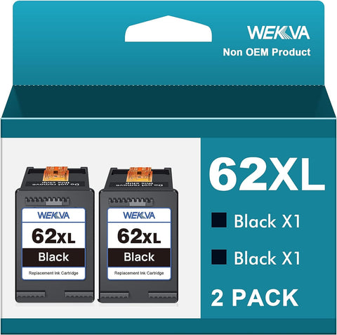 WEKVA 62XL Ink Cartridges Combo Pack High Yield Replacement for HP Ink 62 62XL Ink (2 Black)