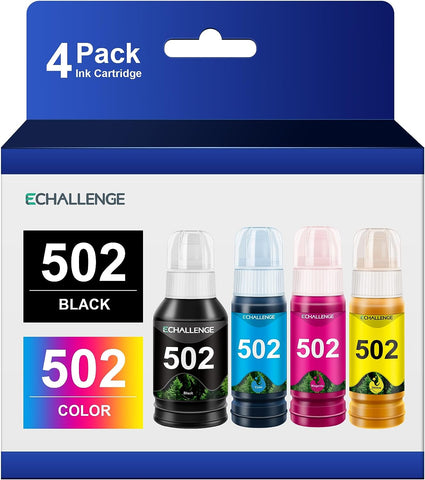 502 Compatible Refill Ink Bottle Replacement for Epson 502 Ink Refill Bottles to use with EcoTank ET-4760 ET-3760 ET-2750 ET-3750 ET-3710 ET-2850 ET-3830 ET-3850 ET-2760 Printer (4 Pack)