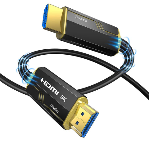 DGHUMEN 8K Fiber Optic HDMI 2.1 Cable 100Feet, Supports 8K@60Hz 4K@120Hz Ultra High Speed 48Gbps Dynamic HDR, eARC,ARR, Dolby Atmos, Compatible with PS5, Xbox Series X, UHD TV-Gold