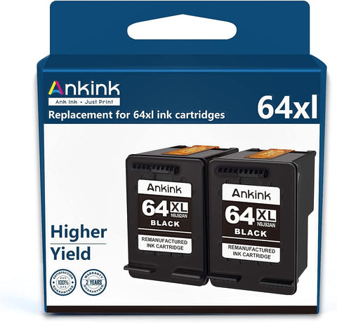 Ankink Higher Yield 64XL 2 Black Combo | XLarge Replacement for HP 64xl Black Ink Cartridges | 64 XL Fit for Envy Photo 6255 6400 7100 7155 7164 7800 7855 7858 Tango X Terra Printer |