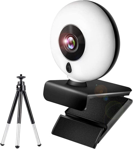 Yooyatt HD Webcam Streaming with Microphone and Built in Adjustable Ring Light 2K HD USB Web Camera with Tripod & Privacy Cover for PC/Windows/Mac/Laptop Desktop/Zoom/Skype/Facetime/Teams