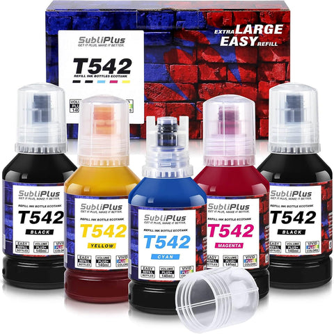 SubliPlus+ T542 542 Dye Ink Bottles Refill for Ecotank Pro ET-5850 ET-16650 ET-16600 ET-5170 ET-5150 ET-5880 ET-5800 ST-C8000 ST-C8090 Printers (Black x 2, Cyan, Magenta, Yellow)