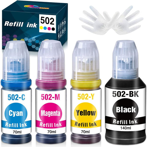 Clorisun 502 T502 Refill Ink Bottle for Epson 502 T502 Use with Expression ET-2760 ET-2750 ET-3760 ET-4760 ET-3750 ET-4750 ET-3710 ET-15000 ET-3700 2700 Ecotank Printer (Black, Cyan, Magenta, Yellow)