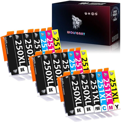 Wolfgray 18 Packs (6Large BK+3BK+3C+3M+3Y) Compatible Ink Cartridge PGI-250XL CLI-251XL 250xl 251xl Works for PIXMA MX922 MG5522 MG5620 MG6620 MG6600 MX920 iX6820 iP7220