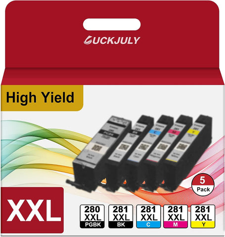 High Yield PGI-280XXL CLI-281XXL Replacement for Canon Ink 280 and 281 Cartridges Compatible with PIXMA TR8520 TR8620 TR8620a TR7520 TS8220 TS6120 Printer, 5 Pack(XXL 280 PGBK,XXL 281 BCMY)