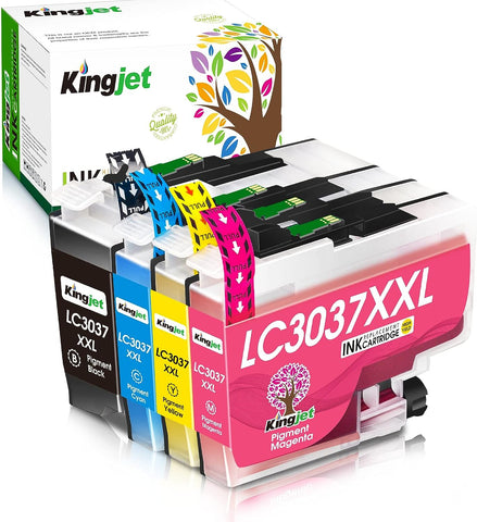 Kingjet Compatible for Brother LC3037 Ink Cartridges Replacement for Brother LC3037 XXL LC3039 XXL Work with MFC-J5845DW MFC-J5945DW MFC-J6545DW MFC-J6945DW, 4 Pack for Brother LC3037XXL LC3039XXL