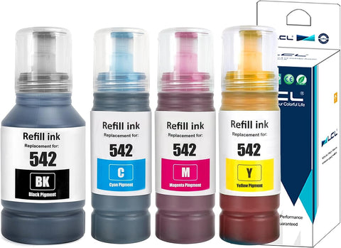 LCL Compatible Refill Ink Bottle Pigment Replacement for 542 T542 T542120-S T542520-S T542220-S T542320-S0 T542420-S ET-5850 ET-5800 ET-5880 ET-16600 ET-16650 (4-Pack,Black,Cyan,Magenta,Yellow)