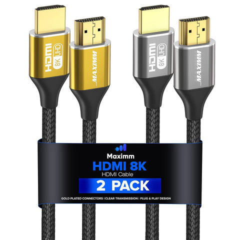 Maximm 8k Hdmi Cable 12ft,HDMI 2.1 Cable, Hdmi Cord Long Hdmi Cable 12 ft, Ultra High Speed Hdmi Cable, 8k @60 HZ (12 Ft, 2 Pack)