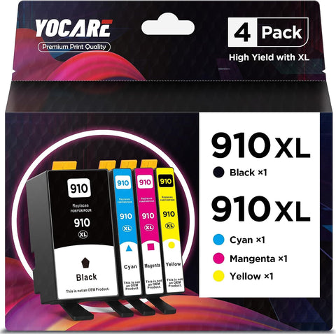 910 XL Combo Pack (4-Pack) Compatible with HP 910XL 910 High Yield, Compatible with OfficeJet Pro 8025 8035 8020 8022 8028 8015 Printer (Black, Cyan, Magenta, Yellow)