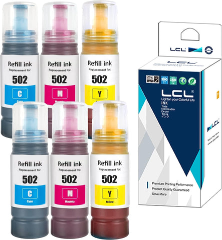 LCL Compatible Refill Ink Bottle Replacement for 502 T502 T502220 T502320 T502420 ET-2700 ET-2750 ET-3700(6-Pack,2C2M2Y)