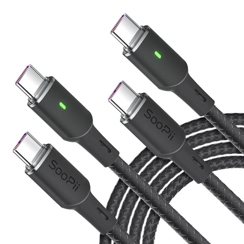 SOOPII 100W PD USB C to USB C Cable, [2-Pack 10ft] Type C Cable with Smart LED Indicator for lPad Air/lPad Pro, MacBook Pro, Samsung Galaxy S23/S21/S10/S9/Plus…