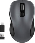 WisFox 2.4G Wireless Mouse for Laptop, Ergonomic Computer Mouse with USB Receiver and Type-C Adapter, 3 Adjustable Levels, 6 Button Cordless Wireless Mice for Windows Mac PC Notebook (Grey and Black)