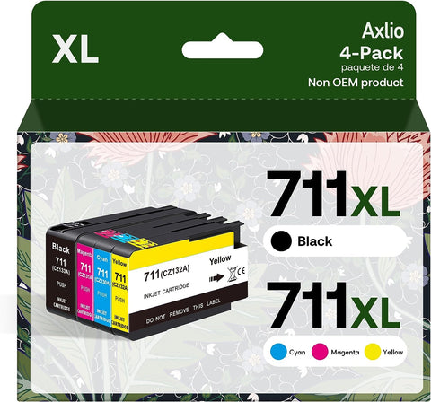 711XL Ink Cartridge Combo Pack Compatible for HP 711 XL Ink Cartridges Replacement High Yield Ink Cartridge for DesignJet T100 T120, T125, T520 (1 Black, 1 Cyan, 1 Magenta, 1 Yellow, 4 Pack)