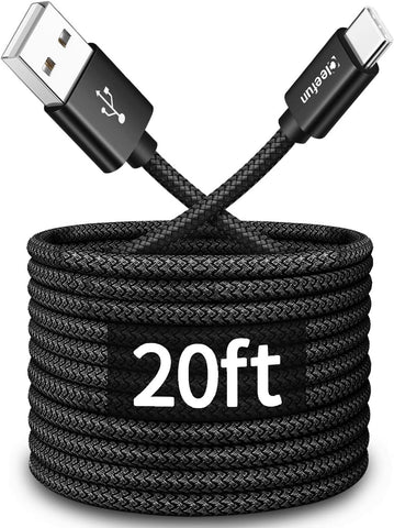 CLEEFUN 20ft (6m) Long Type C Cable, USB A 2.0 to USB C Nylon Braided Charger Cord Compatible with Samsung Galaxy Note, L-G, Moto, Pixel, Switch & More USB C Smartphone, Tablet
