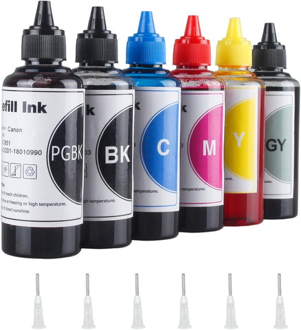 Printer Refill Ink Dye Bottles Kit for Refillable Cartridges and CISS, for PIXMA MG7720, MG7520, TS9020, IP8720, MP980, MP990, MG8120, MG8120B