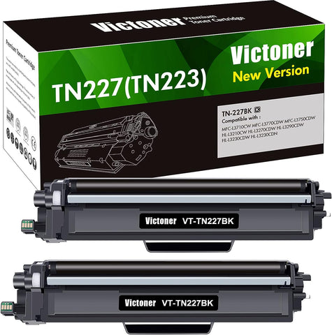 VICTONER Compatible TN227BK TN223BK Toner: Cartridge Replacement for Brother TN227 TN227BK TN-227BK TN-223BK HL-L3290CDW MFC-L3770CDW MFC-L3750CDW HL-L3230CDW L3270CDW L3710CW Printer (Black, 2Pack)