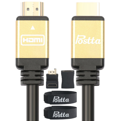 Postta HDMI Cable 20 Feet HDMI 2.0V Cable with 2 Piece Cable Ties+2 Piece HDMI Adapters Support 4K 2160P,1080P,3D,Audio Return and Ethernet-Gold