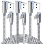 Snisre iPhone Charger Cord 10FT,3 Pack 10 Foot Long Right Angle Nylon Braided Lightning to USB Cable Apple Charging Cords for iPhone 13/13 Pro 12/12 Pro/Max/11/11 Pro/Max/XR/XS/X/8/7/6/iPad(Grey)