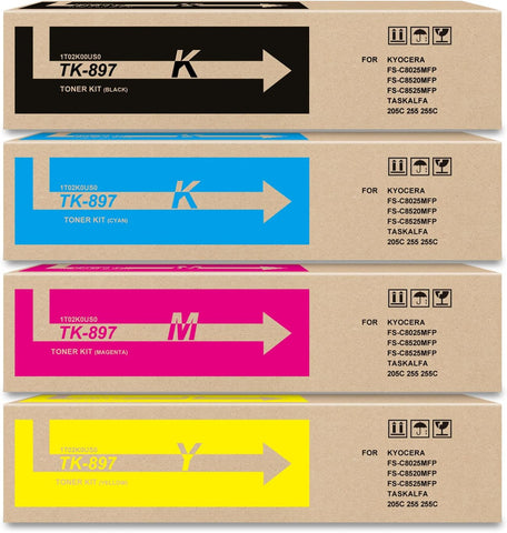 BUEGOO TK897 TK-897 897K 897C 897M 897Y Toner Cartridge Compatible with Kyocera FS-C8025MFP C8520MFP C8525MFP TASKalfa 205c 255 255c Printer | 4 Pack Black/Cyan/Magenta/Yellow