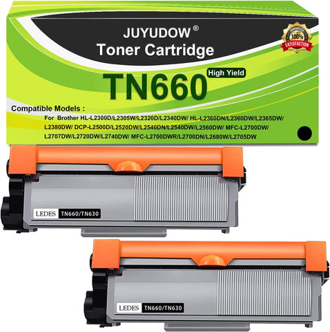 Juyudow Compatible TN-660 Toner Cartridge Replacement for Brother TN660 TN630 TN-630 High Yield for HL-L2300D HL-L2380DW HL-L2320D DCP-L2540DW MFC-L2700DW MFC-L2685DW Printer (2 Packs, Black)