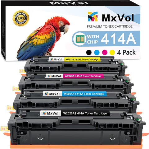 MxVol 414A Toner Cartridges 4 Pack?Patented Chip? Compatible Replacement for HP 414A W2020A 414X W2020X Work with HP Color Pro MFP M479fdw M454dw Enterprise M455dn MFP M480f Printers Ink (4 Pack)