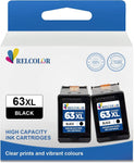 Relcolor 63XL Black Ink Cartridge Replacement for HP Ink 63 XL HP63 HP63XL for OfficeJet 3830 4650 4655 5200 5255 5258 Envy 4510 4520 4512 4513 4516 DeskJet 1112 1110 3630 3632 3634 2130 2132 Printer