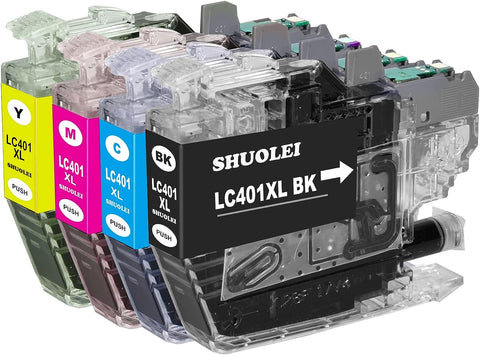 SHUOLEI LC401XL Ink Cartridge Compatible for Brother LC401 LC401XL High Yield Works with MFC-J1010DW MFC-J1012DW MFC-J1170DW (4 Pack?1 Black, 1 Cyan, 1 Magenta, 1 Yellow)