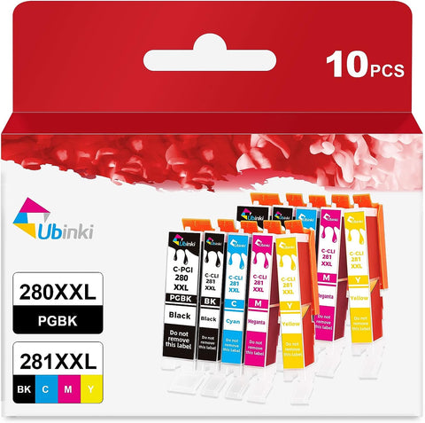 Ubinki Ink 280 281 Cartridges XXL for Canon PGI-280XXL CLI-281XXL 280 XXL 281 XXL for Pixma TR8620a TR8520 TR8600 TR8620 TS6320 TR7520 TS6120 TR8500 TS6220 TS6300 TR8622 Printer (10-Pack)