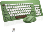 Superbcco Wireless and Mouse Combo, 2.4G Ergonomic USB Cordless Computer Keyboard Mouse Set with Numeric Keypad, Silent, Frosting Finish, Typewriter Style, for Office Work PC Laptop-Chocolate Green