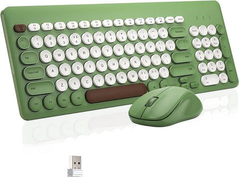 Superbcco Wireless and Mouse Combo, 2.4G Ergonomic USB Cordless Computer Keyboard Mouse Set with Numeric Keypad, Silent, Frosting Finish, Typewriter Style, for Office Work PC Laptop-Chocolate Green