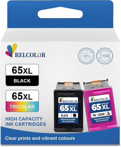 Relcolor Replacement for HP Ink Cartridge for 65 65XL HP65 XL Black Color Combo for Envy 5000 5055 5052 5014 DeskJet 3755 3700 3772 3752 2622 2652 2600 Printer,HP65XL