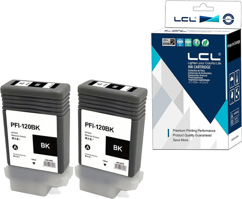 LCL Compatible Ink Cartridge Pigment Replacement for Canon PFI120 PFI-120 PFI120BK PFI-120BK 130ML imagePROGRAF IPF TM-200 IPF TM-205 IPF TM-300 IPF TM-305 (2-Pack Black)