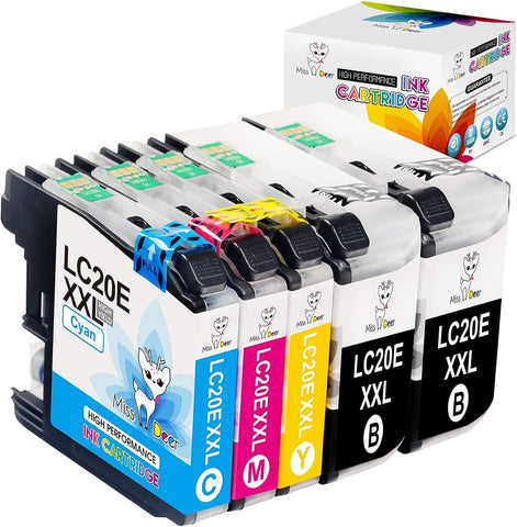 Miss Deer LC20E Super High Yield Compatible Ink Cartridge Replacement for Brother LC20E LC-20E XXL, use with Brother MFC-J985DW J5920DW J775DW J985DWXL Printer (2BK, C, M, Y) 5-Pack