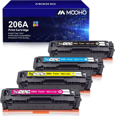 206A Toner Cartridge (No Chip), MOOHO Compatible 206A Toner Replacement for HP 206A 206X W2110A for Color Pro MFP M283fdw M283cdw M283fdw M255dw M283 M255 M282nw Printer Toner(4-Pack)