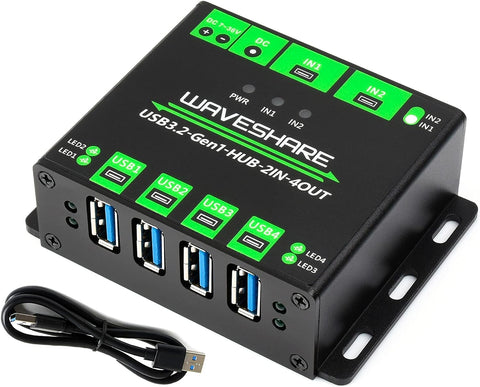 Industrial USB HUB with 4X USB 3.2 Ports, Switchable Dual Hosts, up to 5Gbps,Onboard Multi Protections,Compatible with Linux, Windows 11/10 / 8.1/8 / 7 / XP