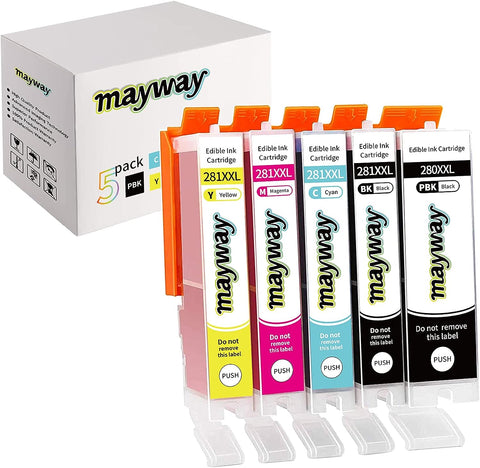 Mayway C a k E Ink Cartridges 280XXL 281XXL 280 281 XXL PGI CLI, Work with PIXMA TS8220 TR8520 TS6220 TS6120 TR7520 TS9120 TS8120 TS9521 TS9520 TS9521c TS6320 Printer (5 Pack, B/BK/C/M/Y)